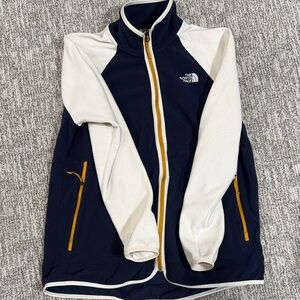 The North Face Navy and Cream Full-Zip Fleece with Gold Zippers